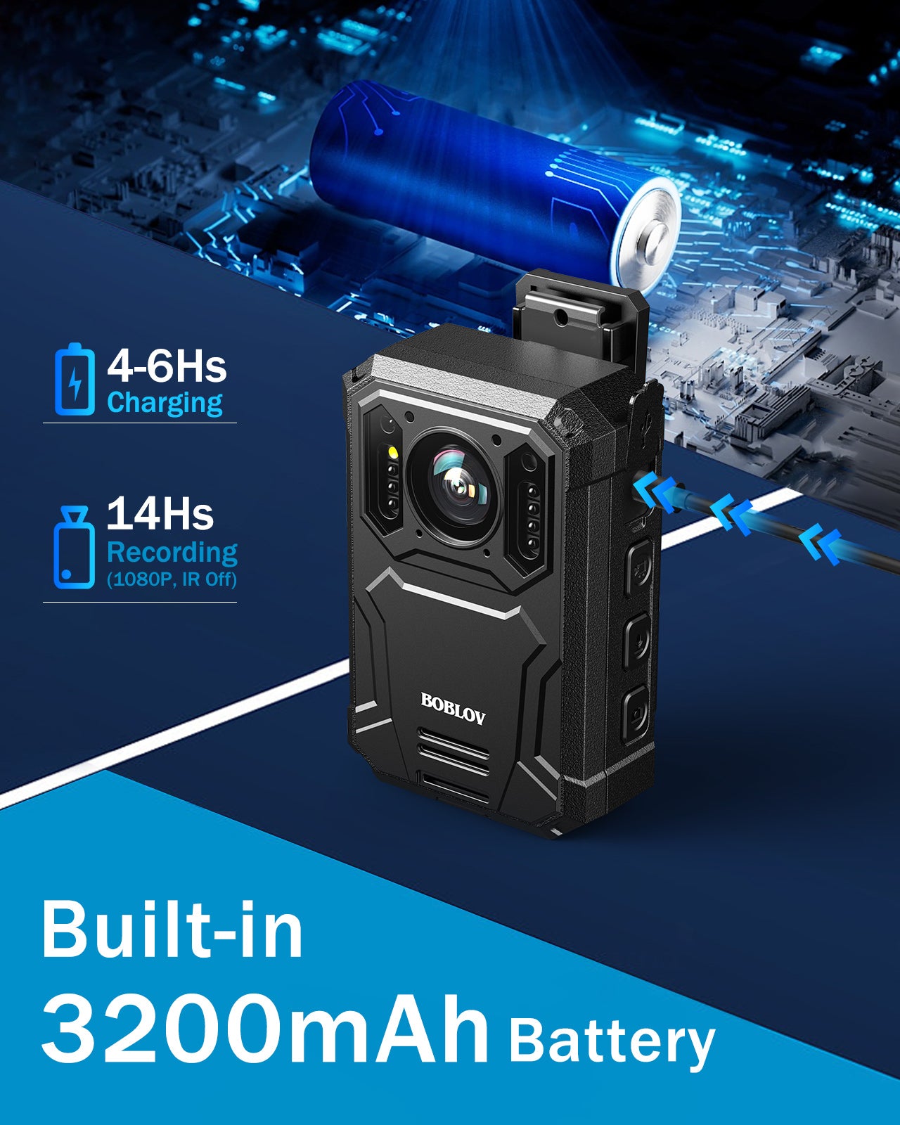 BOBLOV KJ23 Body Camera, 1296P Bodycam with Car Suction Mount, 14 Hours Record